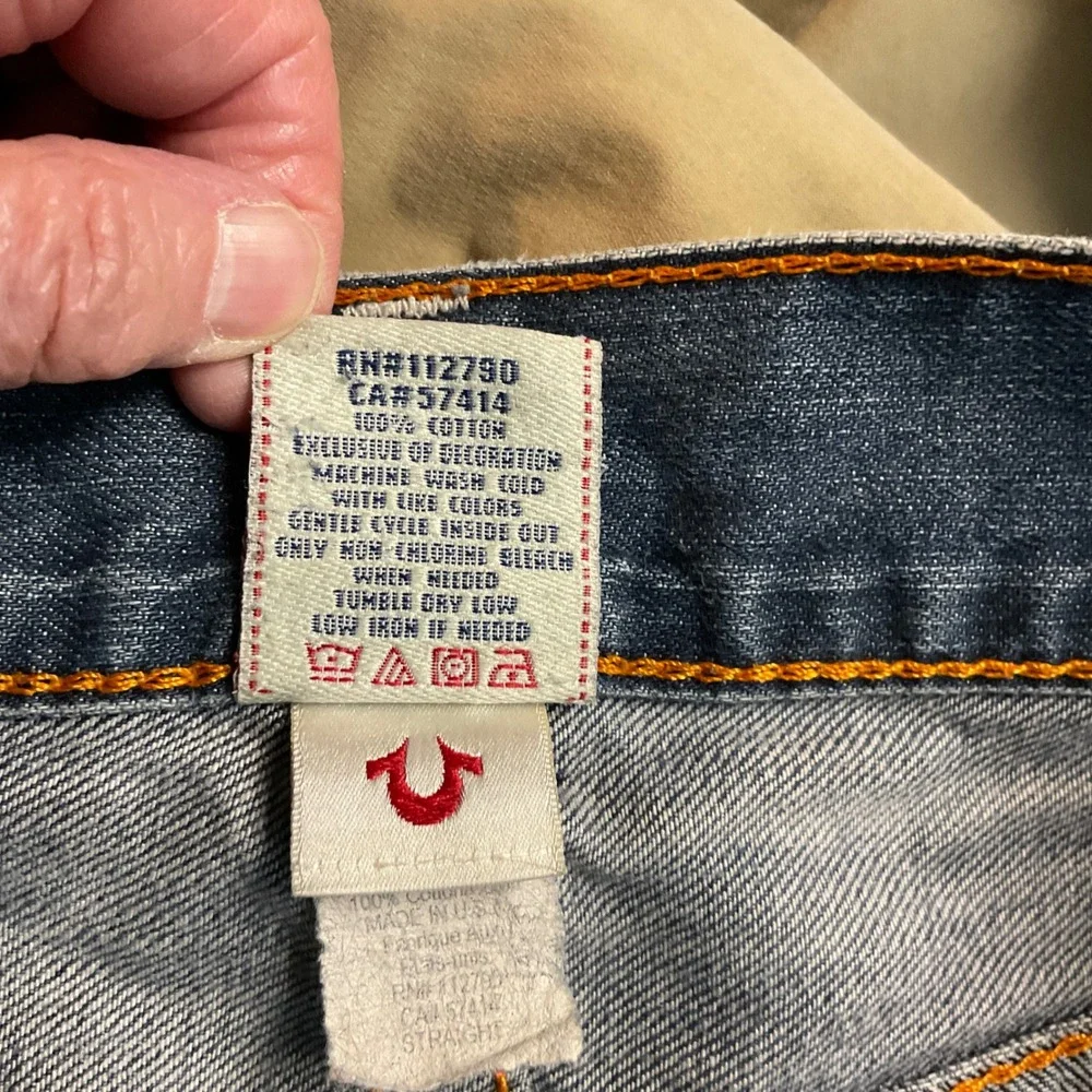 True Religion Straight Denim Shorts Mens 31 Blue Good Cutoff Horseshoe USA Made
